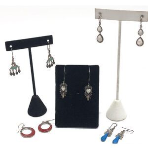 5 Pairs Sterling Boho Style Earrings Lot